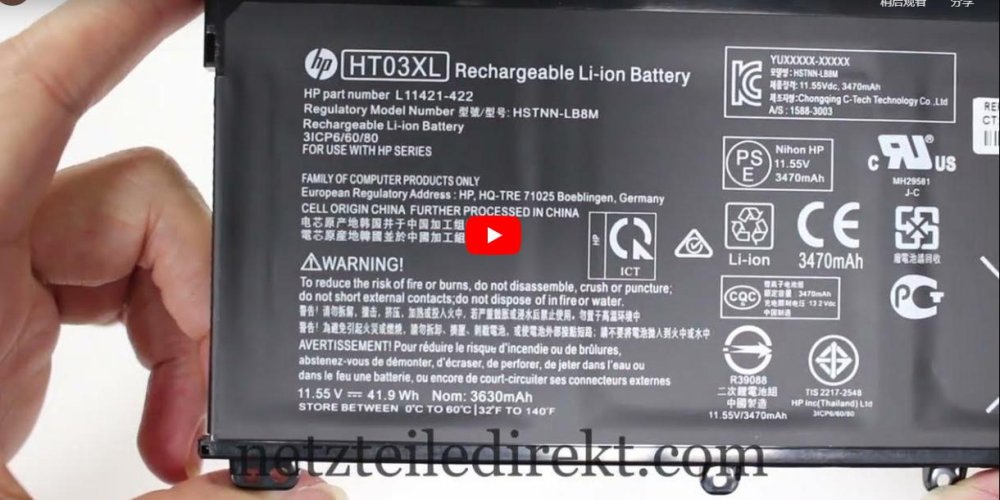 3470mAh 41.9Wh 3 Zellen HP HT03XL Akku