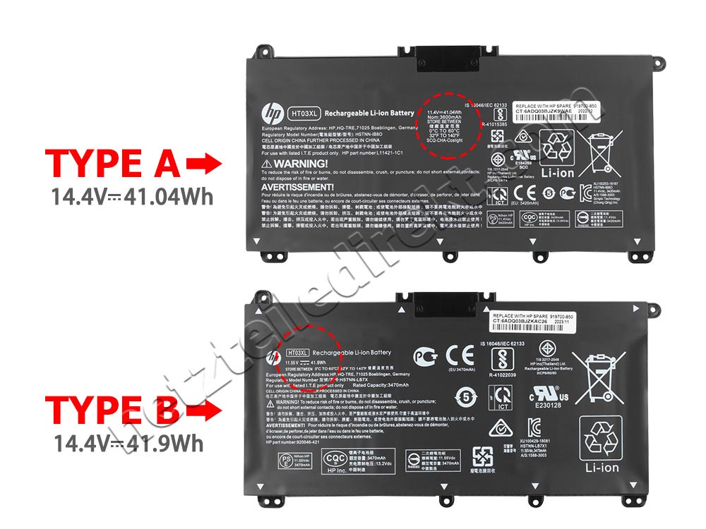 3470mAh 41.9Wh 3 Zellen HP HT03XL Akku