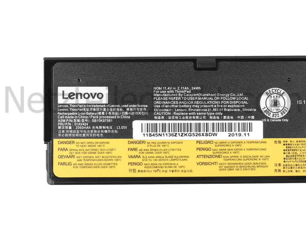 2100mAh 24Wh 3 Zellen Lenovo ThinkPad T470 20HD Akku